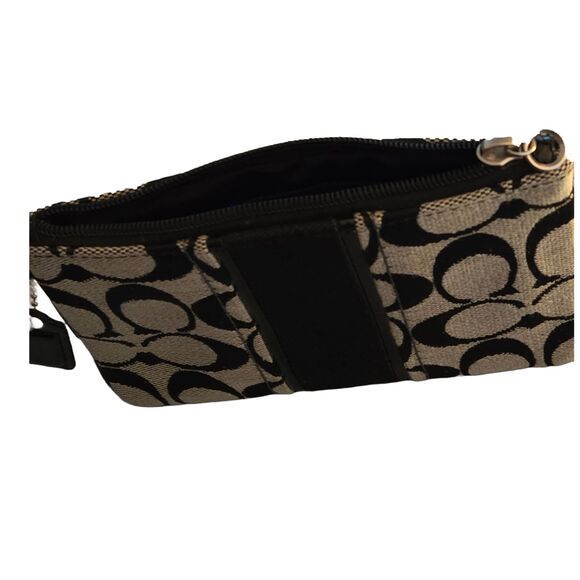 Coach Signature Stripe Wristlet Wallet Pouch Black Grey - Picture 4 of 4